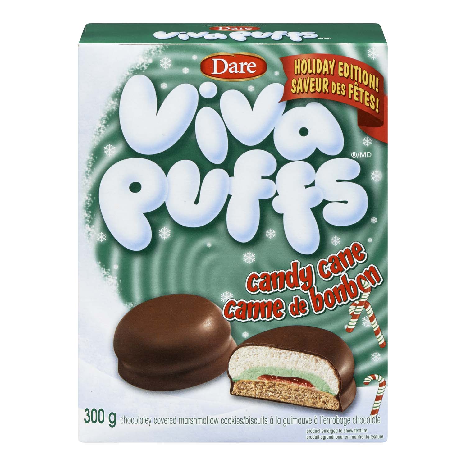 Viva Puffs Candy Cane Chocolatey Covered Marshmallow Cookies 300 g