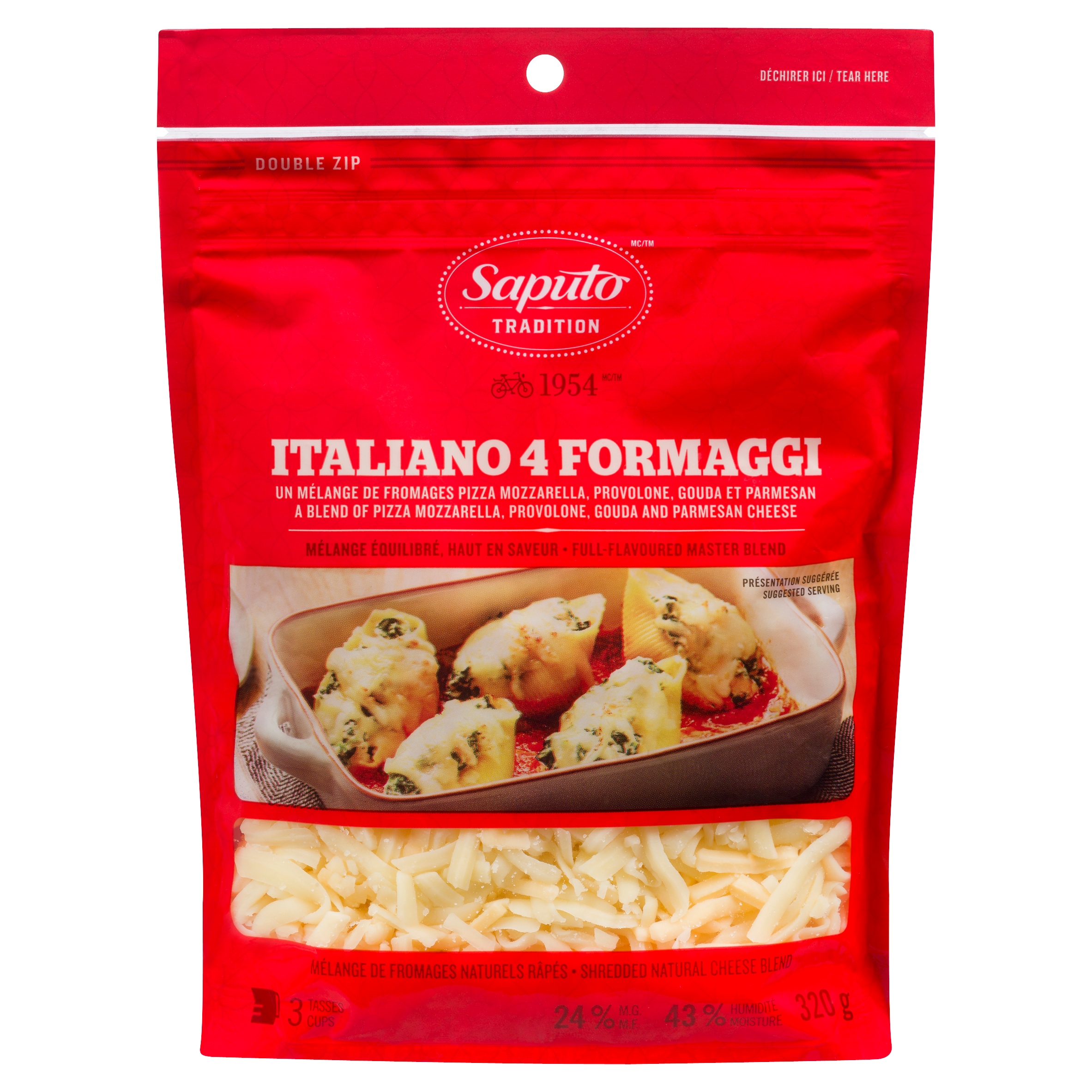 Saputo Tradition Italiano 4 Formaggi Shredded Natural Cheese Blend 24 % M.F. 320 g